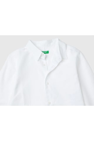 United Colors Of Benetton Benetton Erkek Çocuk Beyaz Önü Logo İşlemeli Düğmeli Armürlü Gömlek Beyaz