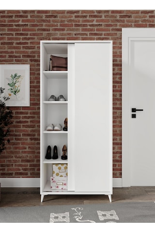 Sürgülü Çok Amaçlı Ayakkabı Dolabı, Ayakkabılık Beyaz