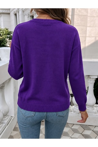 Adisia Kadın Uzun Kollu Bisiklet Yaka Triko Bluz Mor
