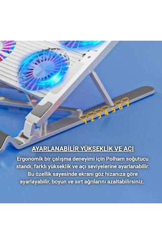 Coofbe Led Işıklı Yükseklik Ayarlı Katlanabilir 4 Fanlı Notebook Laptop Soğutucu Turbo Fan Laptop Standı