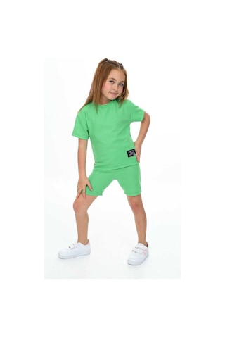 Bisiklet Yaka Şortlu Kız Çocuk Şortlu Takım Yeşil