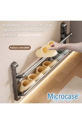 Microcase 2 Bölmeli Metal Duvara Monte Katlanabilir Terlik Ayakkabı Standı 30 Cm 1 Adet Al5464 Gri