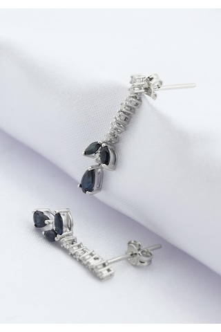 Doğal Safir Taşlı Sallantılı Pırlanta Küpe Sarı