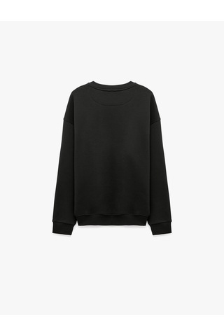 Koton Pamuklu Şardonlu Bisiklet Yaka Uzun Kollu Baskılı Sweatshirt Siyah 7wam70197mk