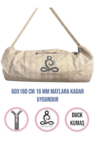 Mat Taşıma Çantası Yoga Fitness Silindir Antrenman Çantası + 2 Adet Mat Toplama Lastiği Ekru