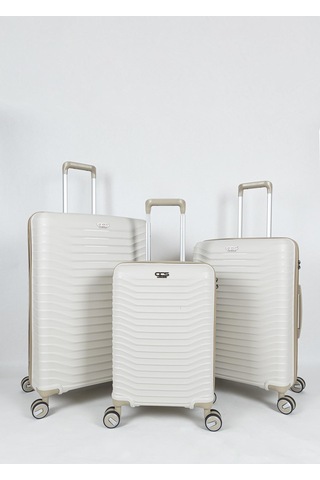 Ultra Dayanıklı 3'lü Set Valiz & Bavul Krem-1523 Krem