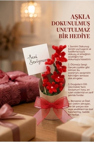 Şönil Çiçek Kırmızı - Kraft Saksı