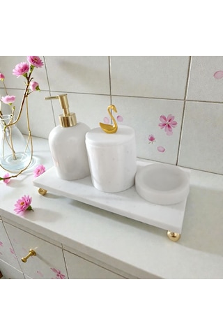 Mermer Banyo Seti Gold 4'lü Set Beyaz