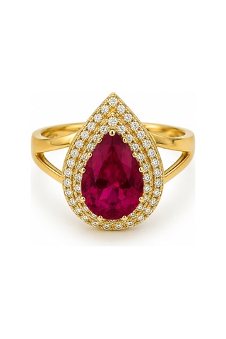 Yazıcılar - 14 Ayar Ruby Queen Damla Taşlı Altın Yüzük