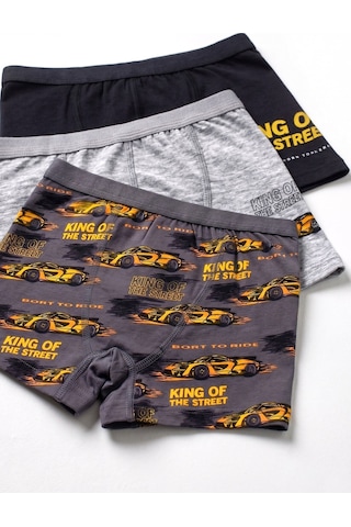 Öts Erkek Çocuk 3 Lü Pamuklu Boxer Baskılı Ekstra Konforlu Kalıp 7710-3 Renkli