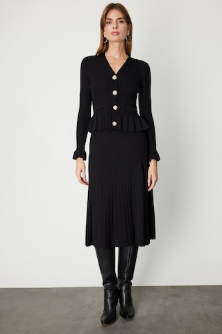 On Kadın Piliseli Midi Triko Etek 69201 Siyah Siyah