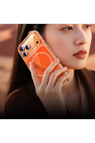 Zore Apple Uyumlu iPhone 17 Pro Kılıf Msra M-safe Şarj Özellikli Şeffaf Kamera Kontrol Butonlu Lugano Kapak - Lacivert Lacivert