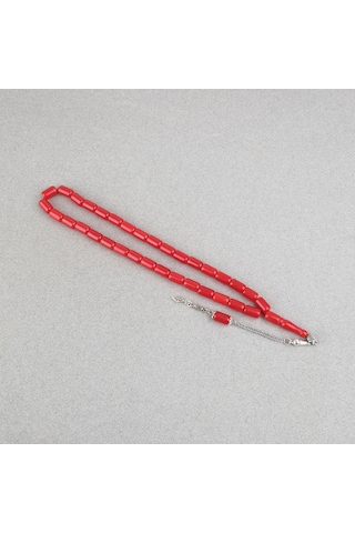 Sıkma Kehribar Alpaka Püsküllü Kapsül Kesim 7x12mm Tesbih - Mat Kırmızı