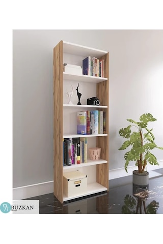 Buzkan % 100 mdf 5 Raflı Beyaz-Ceviz Kitaplık Buzkan % 100 mdf 5 Raflı Beyaz-Ceviz Kitaplık