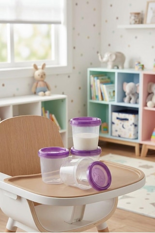 Vivart 4 Lü 180 Ml Anne Bebek Süt ve Mama Bebek Organik Besin Ölçekli Sızdırmaz Kapaklı Saklama Kabı Mor