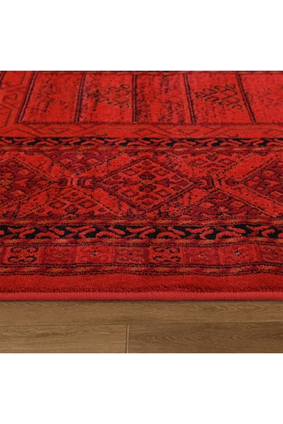 Afgan Türkmen Otantik Desenli Dokuma Kırmızı Oturma Odası Salon Mutfak Halısı Yolluk 7456a
