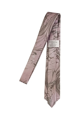 Elifebru Exclusive Handicrafts Ebru Sanatı Saten Kumaş Erkek Gri Pembe Kravat Sakr 154 Gri Pembe 001