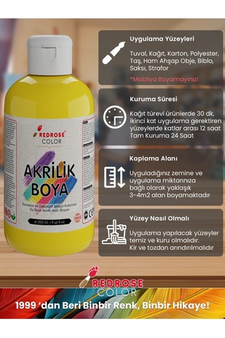 Red Rose Sarı Akrilik Boya 250 G