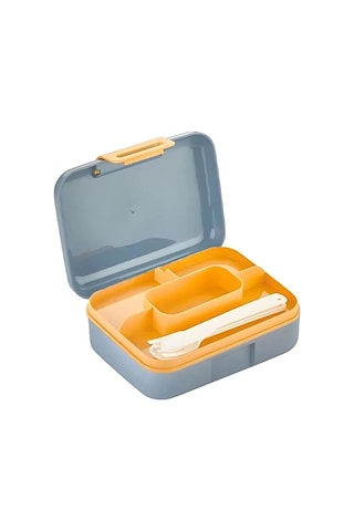 6 Bölmeli Yemek Saklama Kabı Çatal, Kaşık Ve Bıçaklı Beslenme Kutusu, Lunch Box Diyet, Mavi Desenli