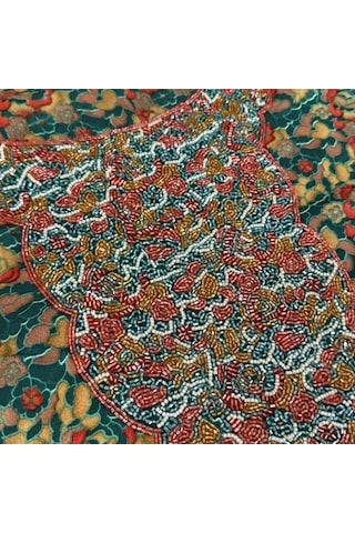 İşlemeli Hint Elbise Kumaşı 370x110cm Model 6 Yeşil