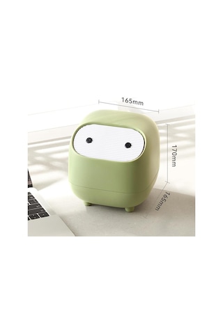 Ninja Masaüstü Çöp Kutusu Mini Çok İşlevli Çift Katmanlı Presli Çöp Kutusu Kapaklı Ev Tipi Mini Çöp Saklama Kutusu Yeşil