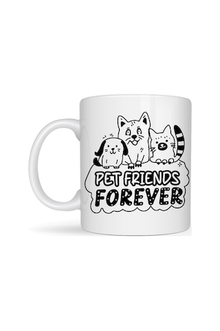 Agc Uygun Sepet Pet Friends Forever Porselen Kupa Model 69 Kedi & Köpek Figürlü Sevimli Tasarım, Hayvan Severlere Özel Kahve Ve Çay Kupası Agc Diğer
