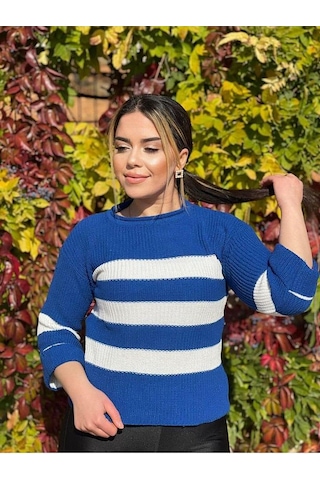 Kozia Outdoors Selanik Örgü Çizgili Triko Kazak Havacı Mavi