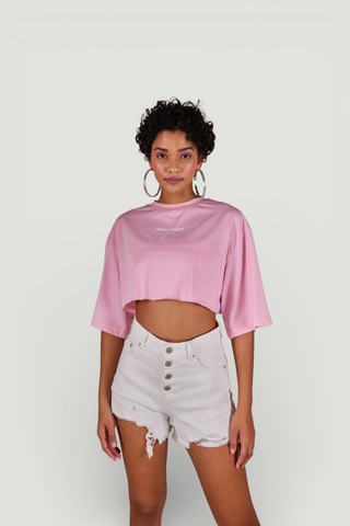Holly Lolly Bisiklet Yaka Holly Crop Tshirt Pembe