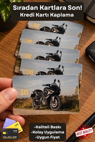 Siyah Motosiklet Temalı Kart Sticker Çipli Kart Kaplama Dekoratif Kart Tasarımı Çok Renkli