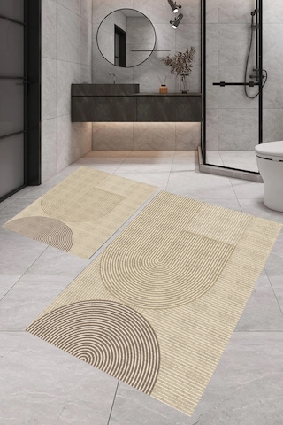 Eliana Home Dijital Baskı 2'li Banyo Paspas Takımı Lna5-fnl345 100x60 Ve 60x50 Cm Bej