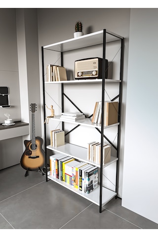 Metal Kitaplık 5 Raflı Ev Ofis Rafı Dosya Kitap Mutfak Rafı Çok Amaçlı Geniş Raflı 180cm Beyaz
