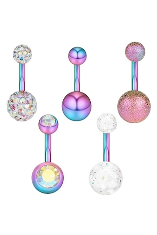 Homyl 5 Adet Kristal Vücut Piercing Göbek Labret Dil Kaş Çok Renkli