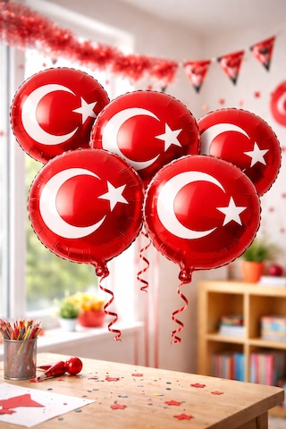 Türk Bayraklı Folyo Balon 1 Adet Folyo Balon Parti Süsleme 23 Nisan 29 Ekim Kırmızı Balon