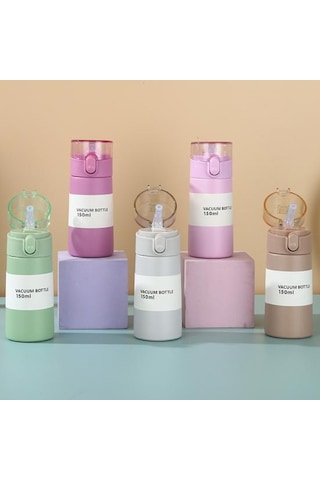 Pembe 150/250 Ml Yalıtımlı Bardak Sızdırmaz Tek Tuşla Açılan Silikon Meme Taşınabilir Uzun Ömürlü Yalıtım Paslanmaz Çelik Termal Kupa 250ml