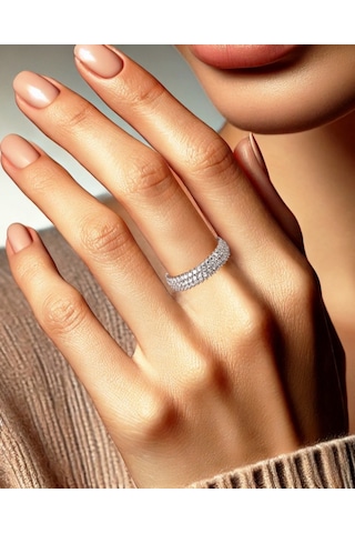 Brezza Lusso Jewelry Üç Sıra Tamtur Zikon Taşlı Attractive Kadın Gümüş Yüzük 12