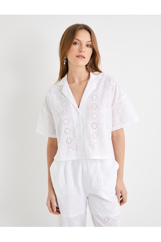 Koton Crop Fisto Gömlek Kısa Kollu Düğmeli Pamuklu Kırık Beyaz 4sak60116pw Ekru