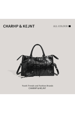 Charhp&kejnt Perçin Motosiklet Çantası Baidu Moda Omuz Askılı Çanta Kadın Siyah