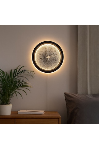 Ay Yüzeyi Temalı Işıklı Dekoratif Duvar Saati Beyaz