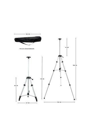 Katlanabilir Alüminyum Tripod Şövale - Kollu Yükseklik Ayarlı, Su Terazili, Gümüş
