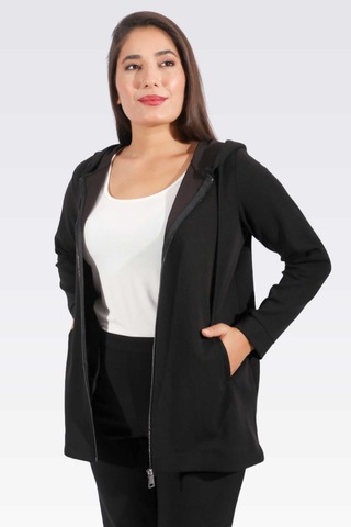 Tolga Saraçoğlu Oversize Kapüşonlu Midi Kadın Ceket - Günlük & Spor Siyah