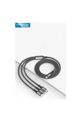 Dc62 3in1 Type-c To 60w Type-c / 12w Lightning / 15w Micro 1.2m Hızlı Şarj Kablo - Siyah Najmaddin