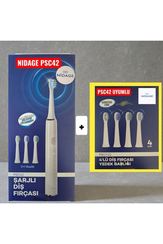 Nidage Psc42 Şarjlı Diş Fırçası + Psc42 Uyumlu Yedek Başlık 4'lü