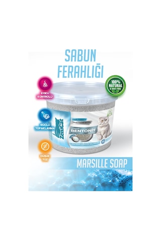 Marsilya Sabunlu Bentonit Kedi Kumu 5 Lt İnce Taneli, Güçlü Topaklanan, Ferah Koku