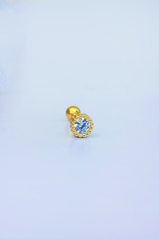 Ithal Tek Taş Gümüş Piercing Küpe-7013 Gümüş