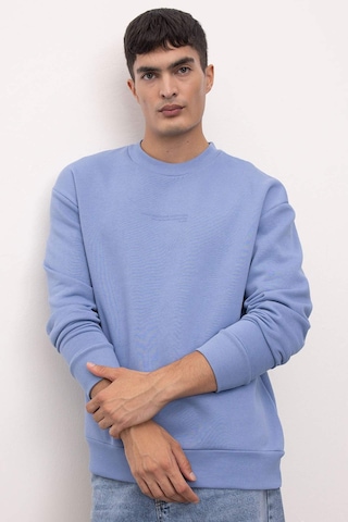 Defacto Boxy Fit Bisiklet Yaka Baskılı Sweatshirt X8282AZ24AUBE797 Mavi