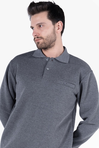 3 İplik Polo Yaka Fleto Cepli Sweatshirt Füme Melanj