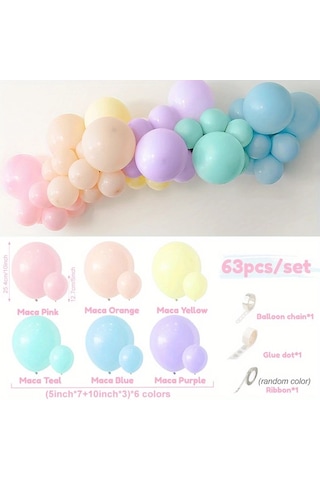Willowhaven Renkli 63 Parça Pastel Balon Seti - Düğün Doğum Günü Dekorasyonu Renkli