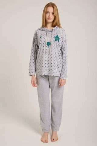 Kadın Gri Kalpli Kapşonlu Pijama Takımı Gri