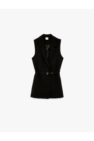 Koton Regular Fit Kolsuz Kemerli Kruvaze Yaka Yelek Siyah 6sak20009uw Siyah