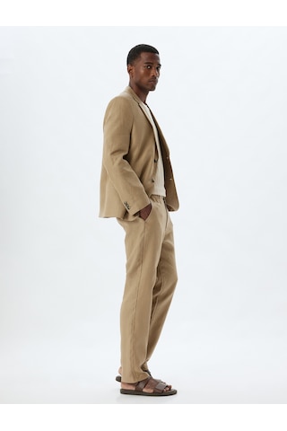 Koton Keten Pantolon Slim Fit Chino Düğmeli Cep Detaylı Deve Tüyü 4sam40170hw Taba